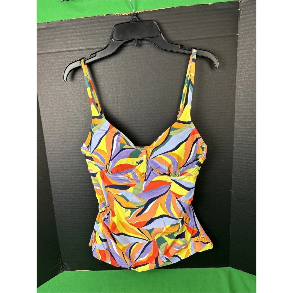 Anne Cole Womens Tankini Swim Top Size S Multi Tropical V-Wire Ruched
